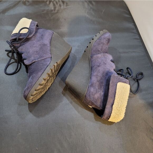 NAUTICA SUEDE WEDGE FAUX FUR INSOLE WOMENS LACE UP BOOTIE - Picture 6 of 15